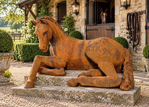 Lifesize cast iron laying - cast, foal